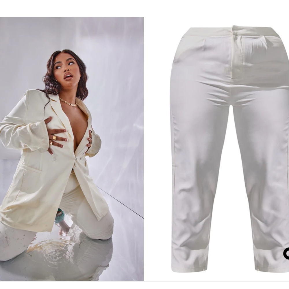 Plus Cream Double Breasted Woven Blazer.